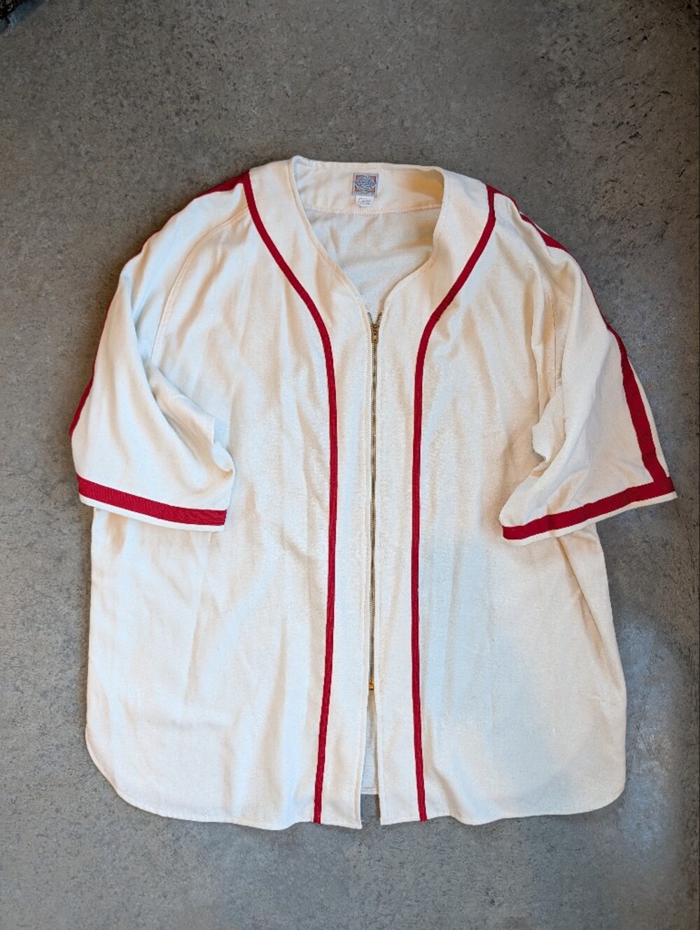 Ebbets Field Flannels Baseball Jersey%100 Wool XXL Red Cream Zip Front